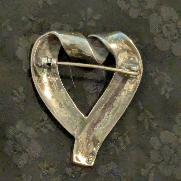 Large Vintage Solid Sterling Silver Marcasite Art Deco Heart Brooch - Picture 7 of 13